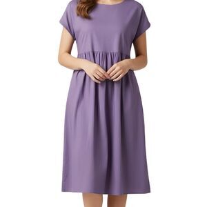Larmliss‎ Women's 2XL Purple Boho Casual Knee Length Dress w/ Pockets